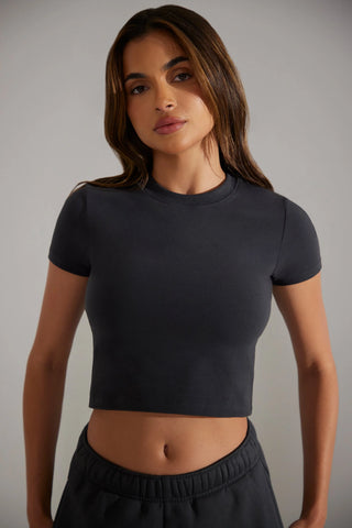 Stretch Cotton Baby Tee in Black