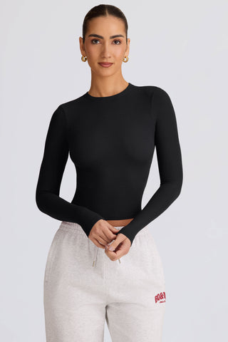 Ribbed Modal Long-Sleeve Top in Black