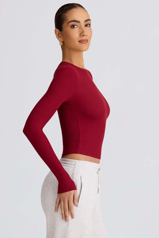 Ribbed Modal Long-Sleeve Top in Burgundy