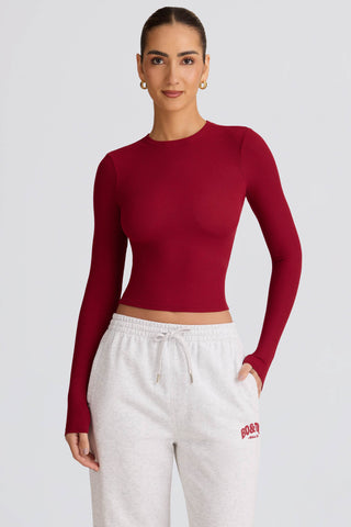 Ribbed Modal Long-Sleeve Top in Burgundy
