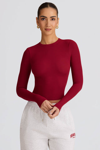 Ribbed Modal Long-Sleeve Top in Burgundy