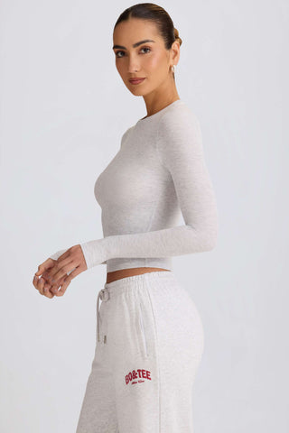 Ribbed Modal Long-Sleeve Top in Grey Marl