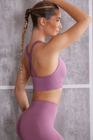 Plunge Neck Sports Bra in Pink