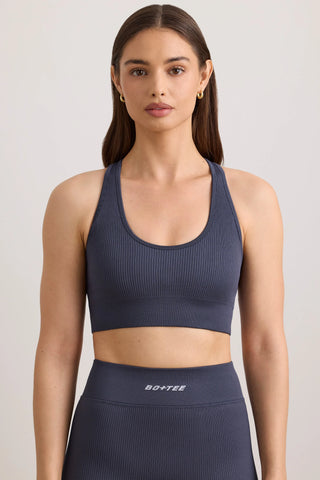 FlexiRib Racerback Sports Bra in Indigo Slate