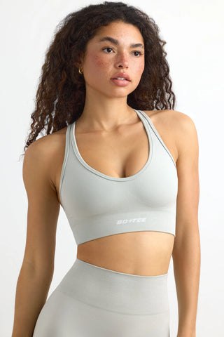 Plunge Neck Define Luxe Sports Bra in Grey