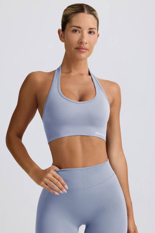Define Luxe Halterneck Sports Bra in Blue Grey