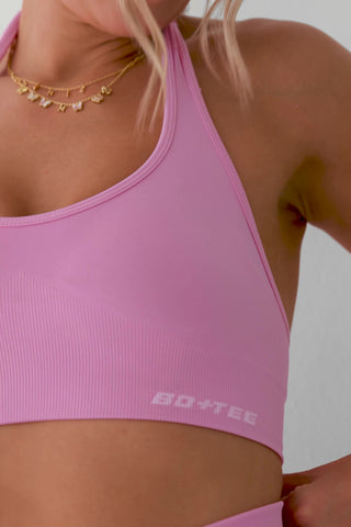 Define Luxe Halterneck Sports Bra in Bubblegum Pink