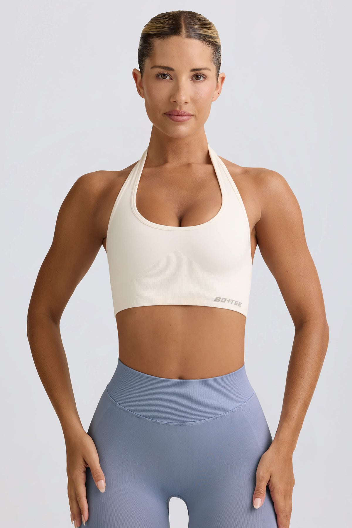 Define Luxe Halterneck Sports Bra in White