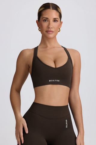 Super Sculpt Seamless Cross-Back Sports Bra in Brown