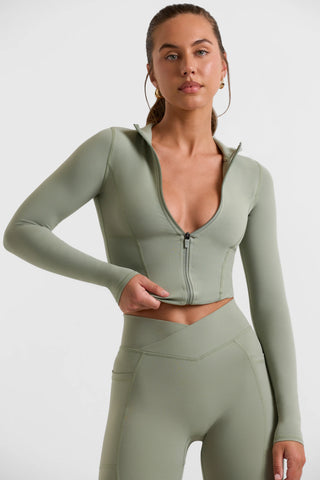 Soft Active Zip-Up Jacket in Khaki