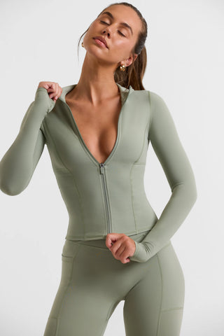 Soft Active Zip-Up Jacket in Khaki