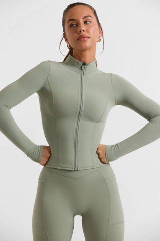 Soft Active Zip-Up Jacket in Khaki