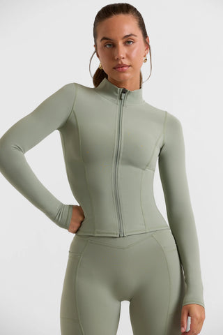 Soft Active Zip-Up Jacket in Khaki