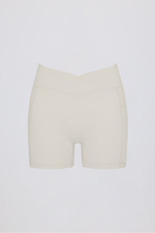 Soft Active Pocket V-Waist Mini Shorts in Cream