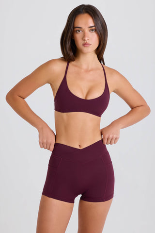 Soft Active V-Waist Pocket Mini Shorts in Burgundy