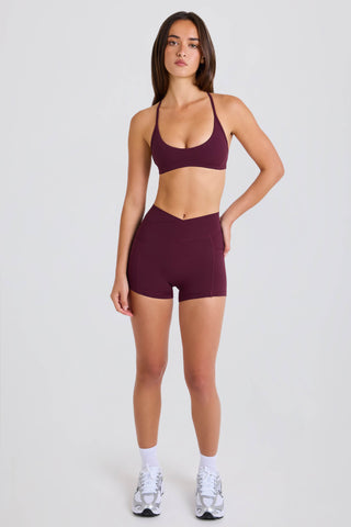 Soft Active V-Waist Pocket Mini Shorts in Burgundy