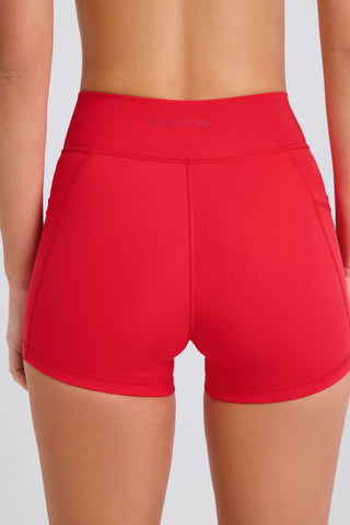 Soft Active Pocket V-Waist Mini Shorts in Strawberry Red