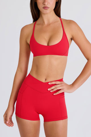 Soft Active Pocket V-Waist Mini Shorts in Strawberry Red