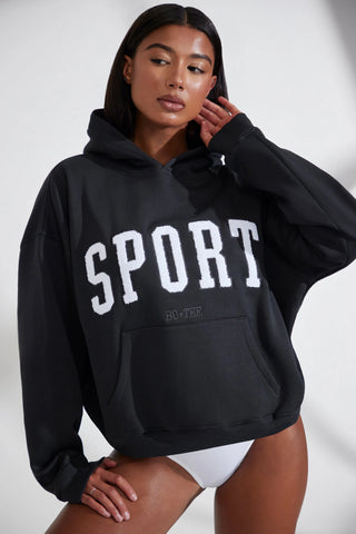 Soft Cotton Fleece Oversized Hoodie in Black