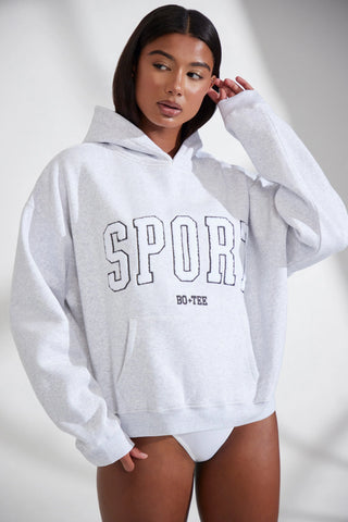 Soft Cotton Fleece Oversized Hoodie in Marl Grey