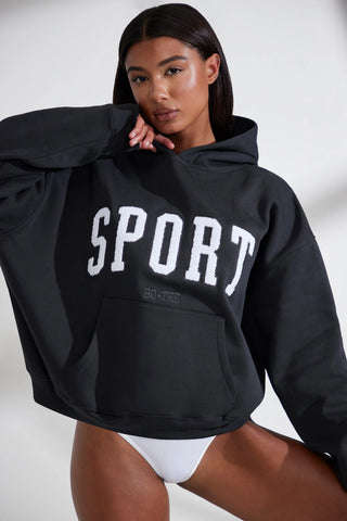 Soft Cotton Fleece Oversized Hoodie in Black