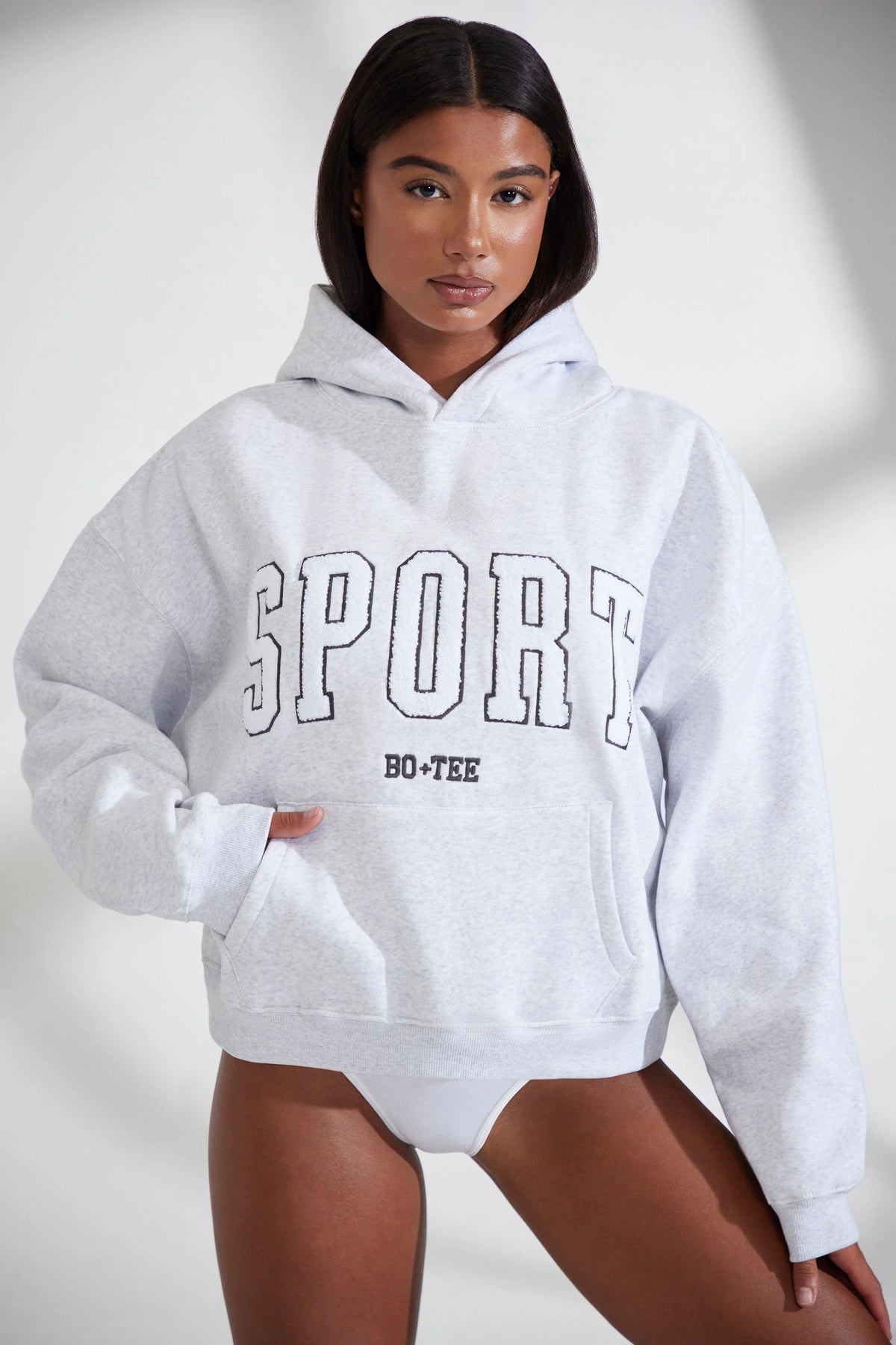 Soft Cotton Fleece Oversized Hoodie in Marl Grey