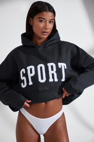Soft Cotton Fleece Oversized Hoodie in Black