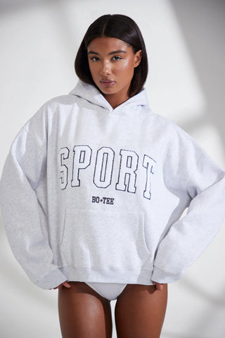 Soft Cotton Fleece Oversized Hoodie in Marl Grey