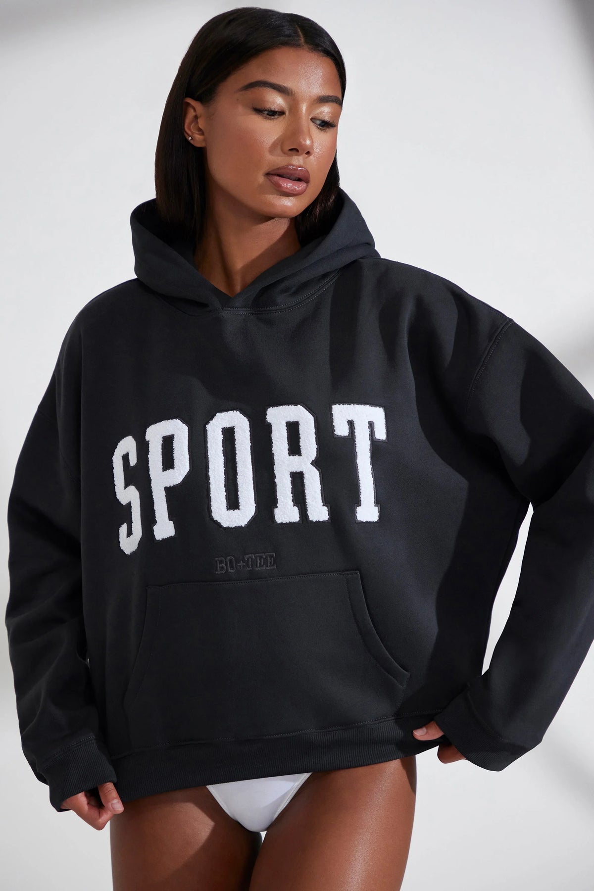 Soft Cotton Fleece Oversized Hoodie in Black