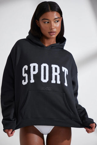 Soft Cotton Fleece Oversized Hoodie in Black
