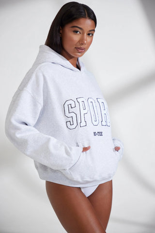 Soft Cotton Fleece Oversized Hoodie in Marl Grey
