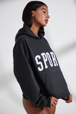 Soft Cotton Fleece Oversized Hoodie in Black
