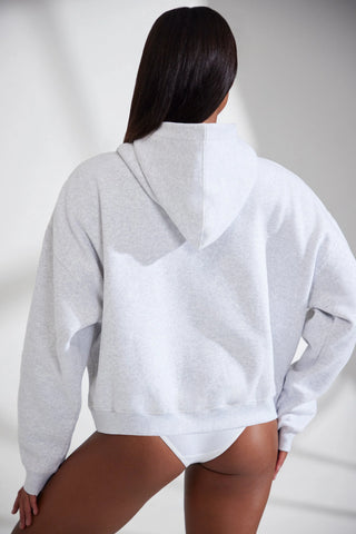 Soft Cotton Fleece Oversized Hoodie in Marl Grey