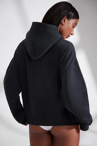 Soft Cotton Fleece Oversized Hoodie in Black