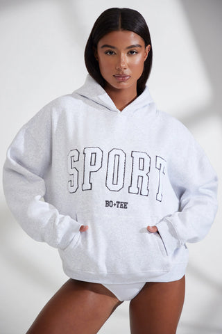 Soft Cotton Fleece Oversized Hoodie in Marl Grey