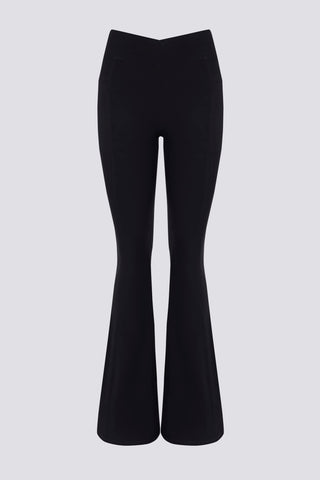 Soft Active V-Waist Pocket Flared Leggings in Black
