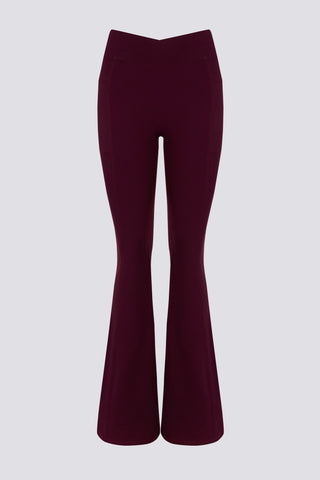 Soft Active V-Waist Pocket Flared Leggings in Burgundy