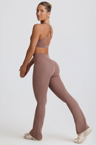 Soft Active V-Waist Pocket Flared Leggings in Mocha