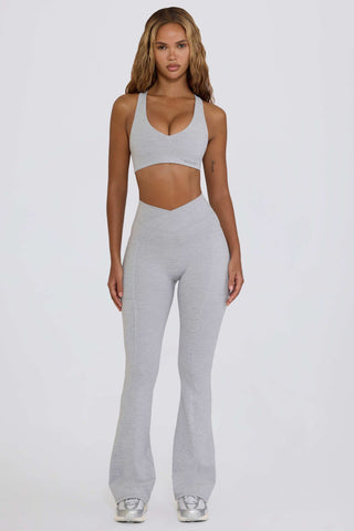 Soft Active V-Waist Pocket Flared Leggings in Grey Marl