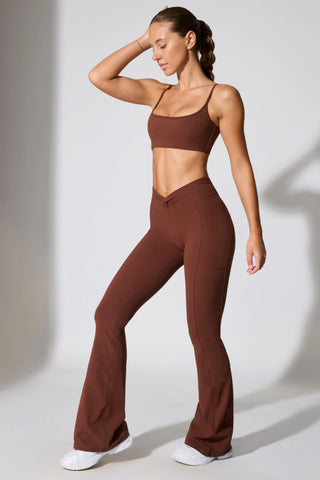 Twist Waist Flare Leggings in Brown