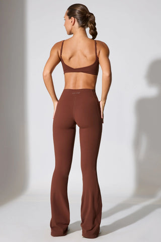 Twist Waist Flare Leggings in Brown