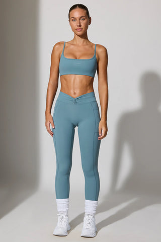Full Length Leggings with Pockets in Stone Blue