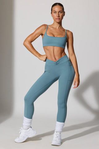 Full Length Leggings with Pockets in Stone Blue