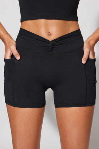 Twist Waist Mini Shorts with Pockets in Black