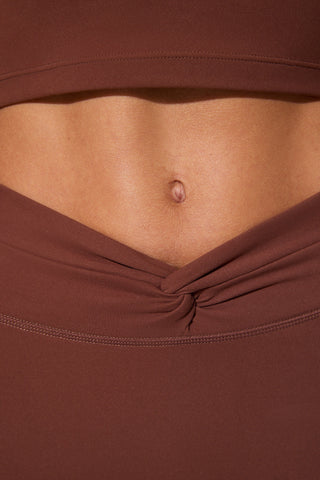 Twist Waist Mini Shorts with Pockets in Brown