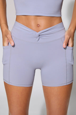 Twist Waist Mini Shorts with Pockets in Periwinkle