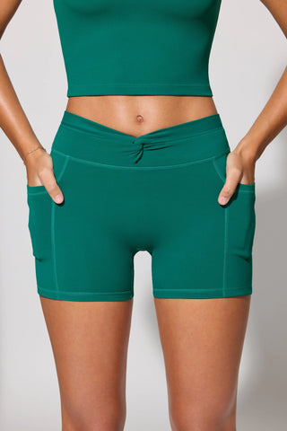Twist Waist Mini Shorts with Pockets in Teal