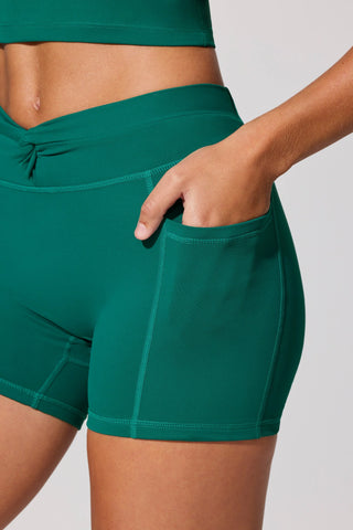 Twist Waist Mini Shorts with Pockets in Teal