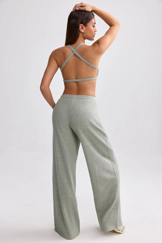 Terry Towelling Wide-Leg Joggers in Sage Grey