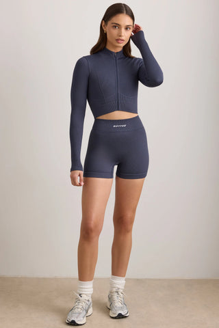 FlexiRib Zip-Up Cropped Jacket in Indigo Slate